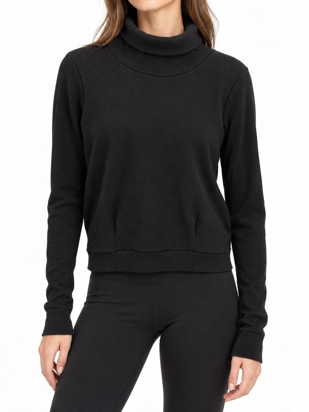 Alo Yoga Haze Funnel Neck Sweatshirt Women's Black Tri-Blend XS Athleisure Gym